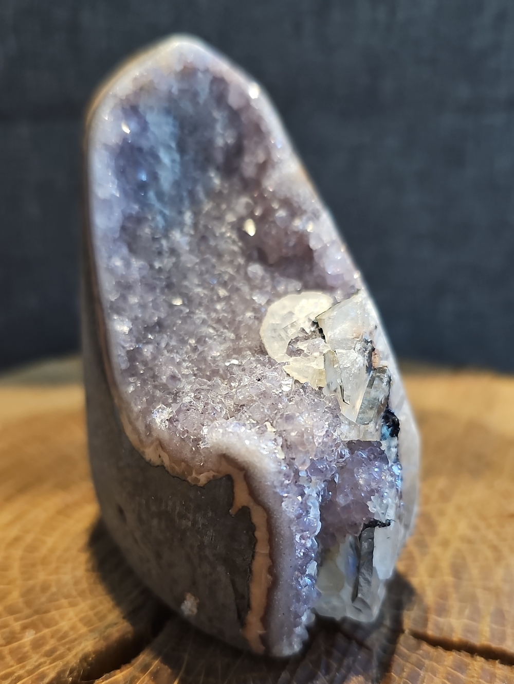 Uruguayan Amethyst Crystal Geode Display in Light Purple